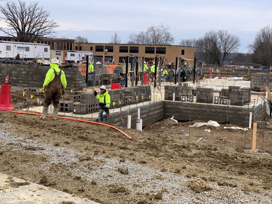 block wall on a construction site